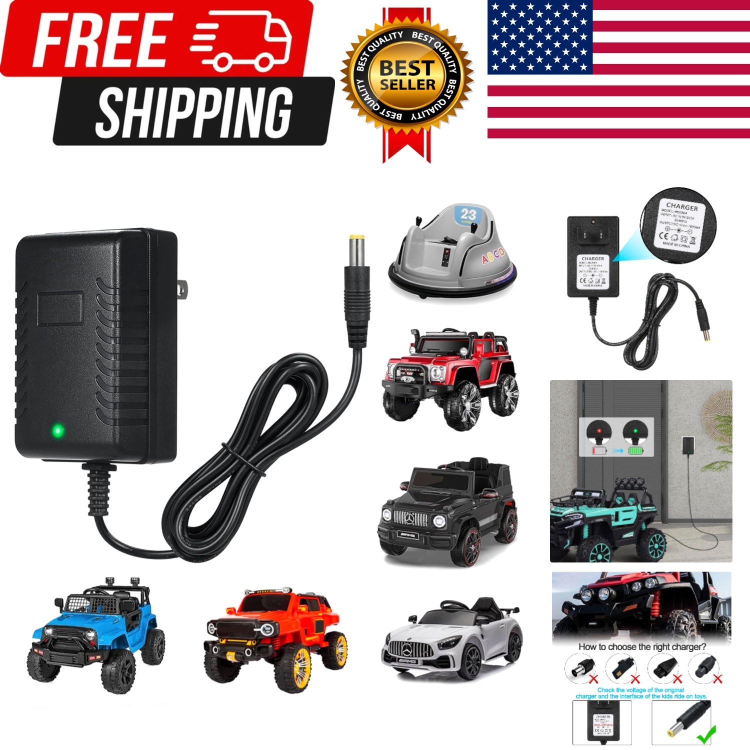 12V Kids Charger for Ride On Car, 12V Various Electric Ride-on Toys Car Batte…