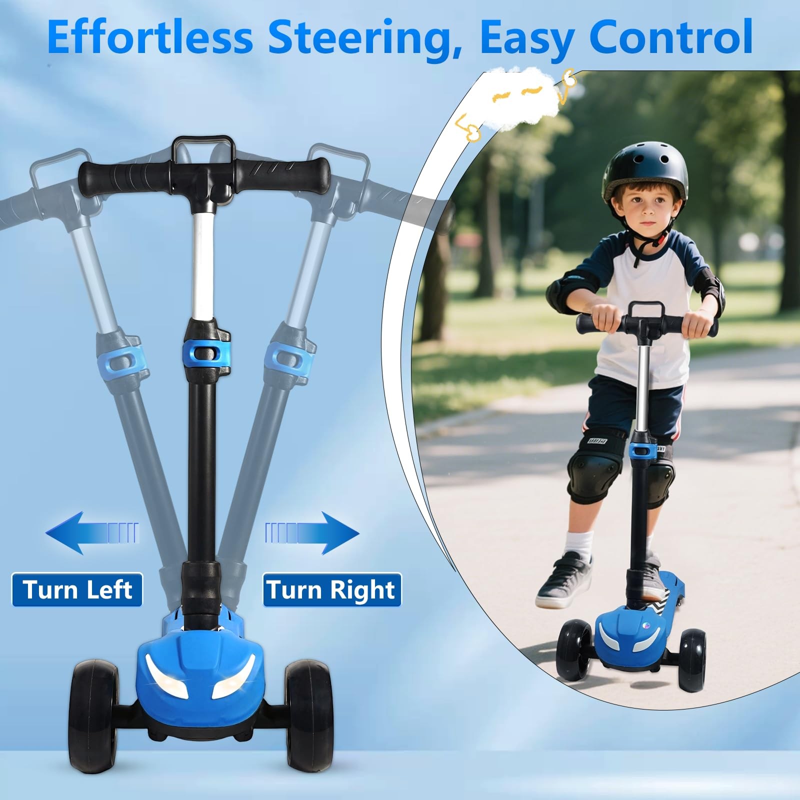 Electric Scooter for Kids Ages 3-12, Full Body Lights Up, Wide Deck, 3 Adjust…