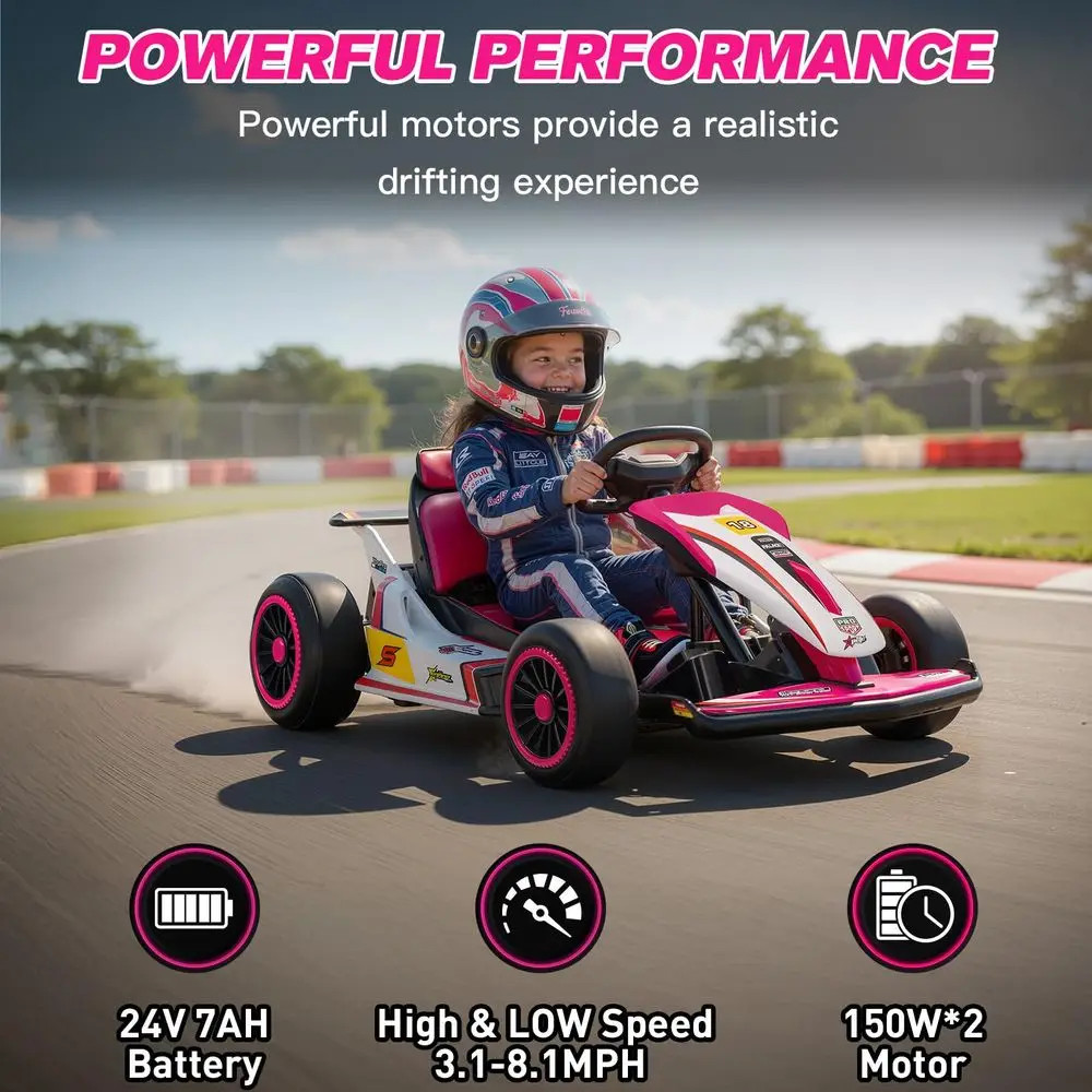Kid Go Kart, 7AH Battery Powered Electric Vehicle, w 150 2 Motors, Drifting Car,