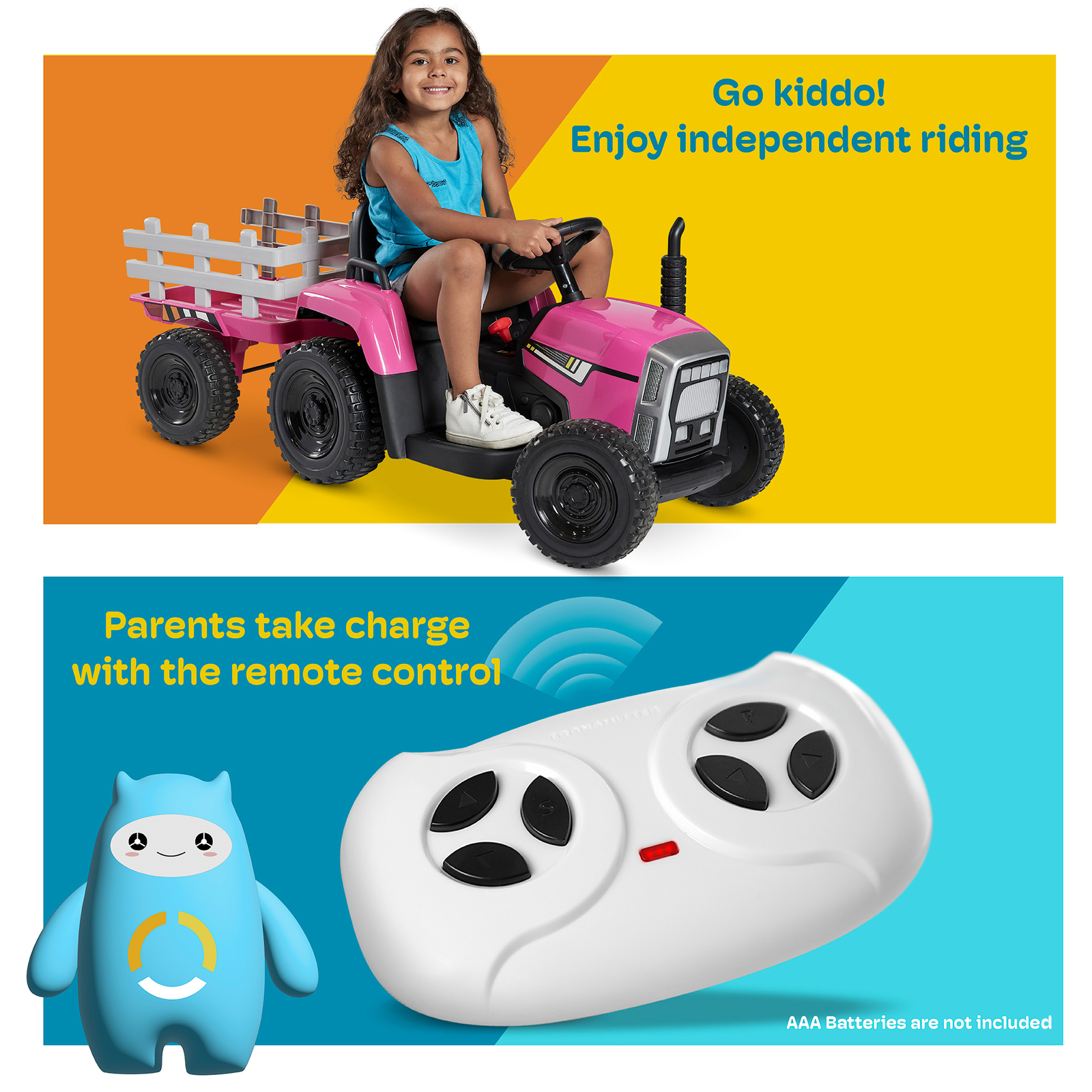 Kidzone 12V 7AH Kids Ride On Electric Tractor W/Trailer LED, Bluetooth