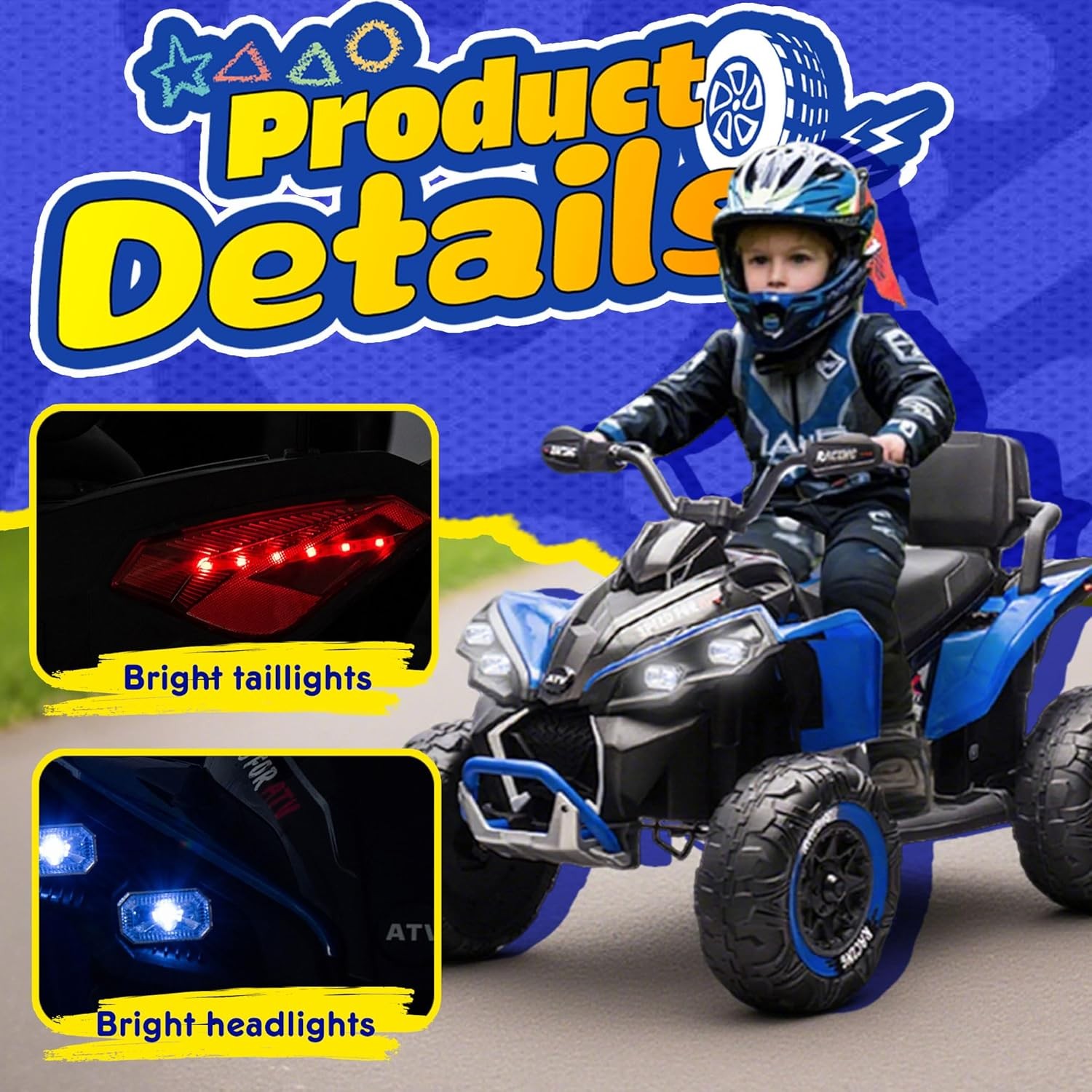 24V Ride on Car Electric Off-road ATV Battery Power Quad Car for Kids Age 3-12