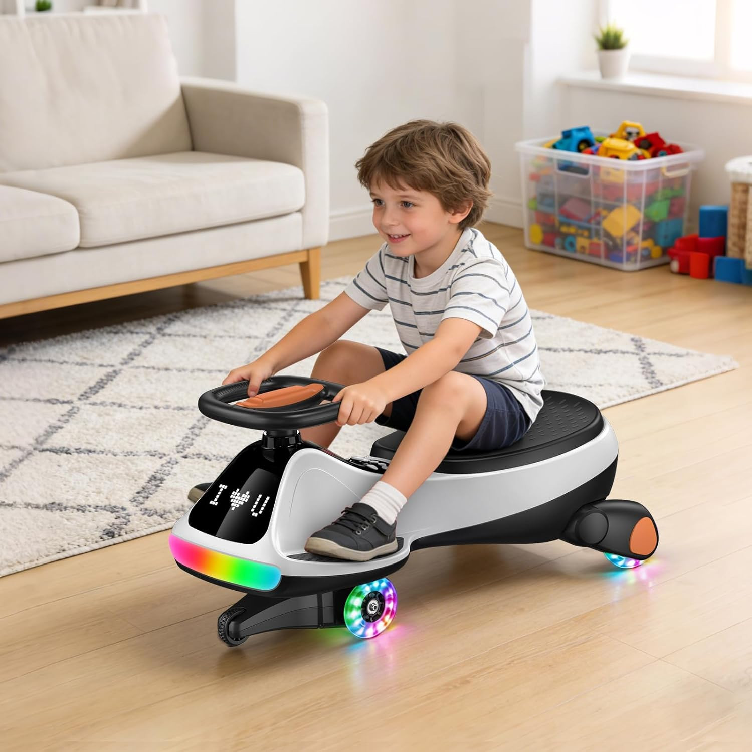 12V Electric Wiggle Car for Kids with Pedal, Display, Rechargeable Battery, LED