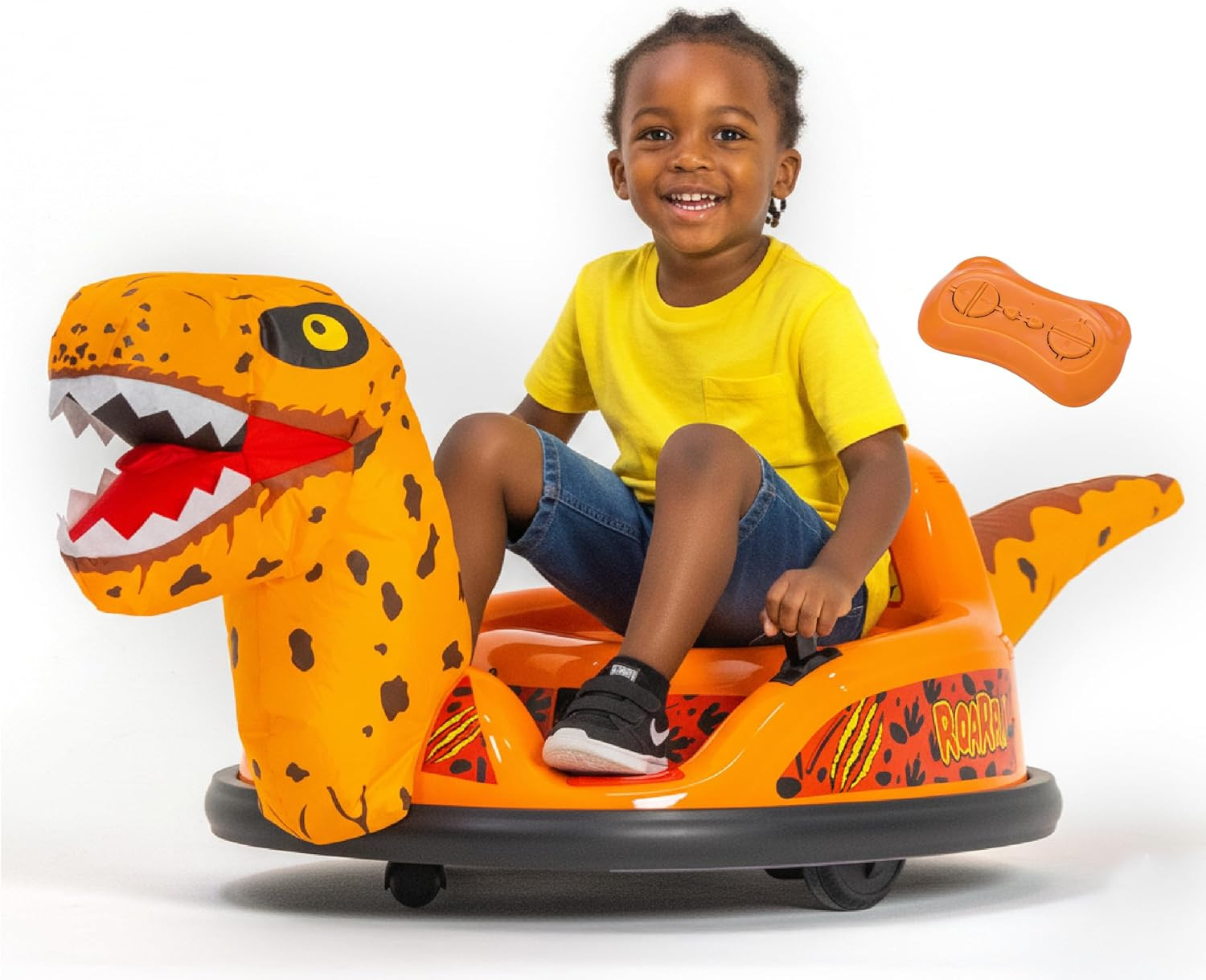 6V Raptor Dinosaur Toys Bumper Car – Kids Car to Drive, Ride on Toy, Auto-Inflat
