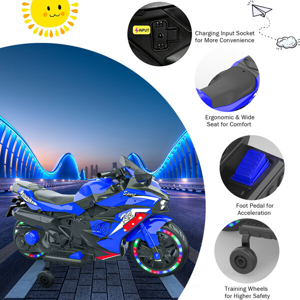 Kids Ride On Dirt Bike 12V Electric Motorcycle Training Wheel Light Music Gift