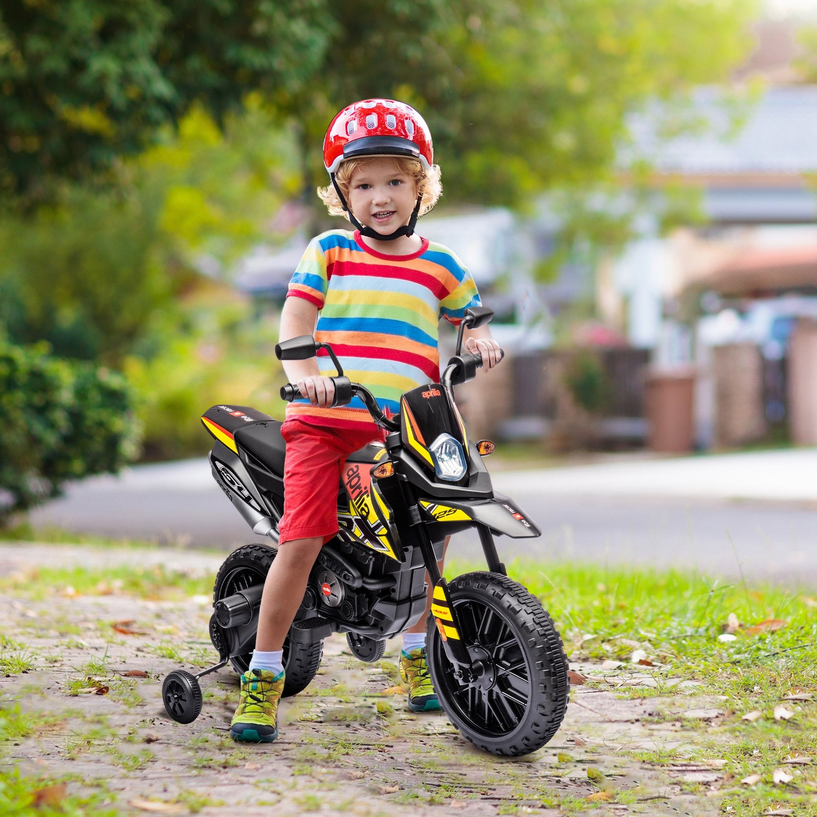 12V Aprilia Licenced Kids Motorcycle Removable Training Wheel Shock Absorber