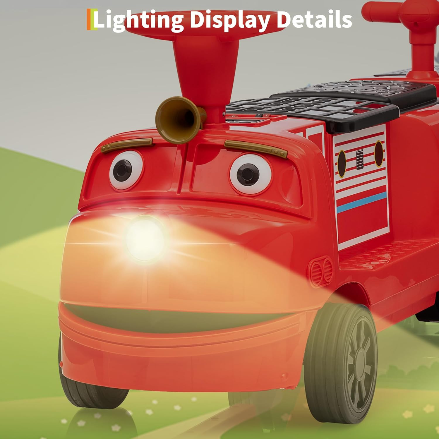 Electric 12V 2-Seater Kids Blue/Red Ride On Train w/2-Speed,Music,Lights,Storage
