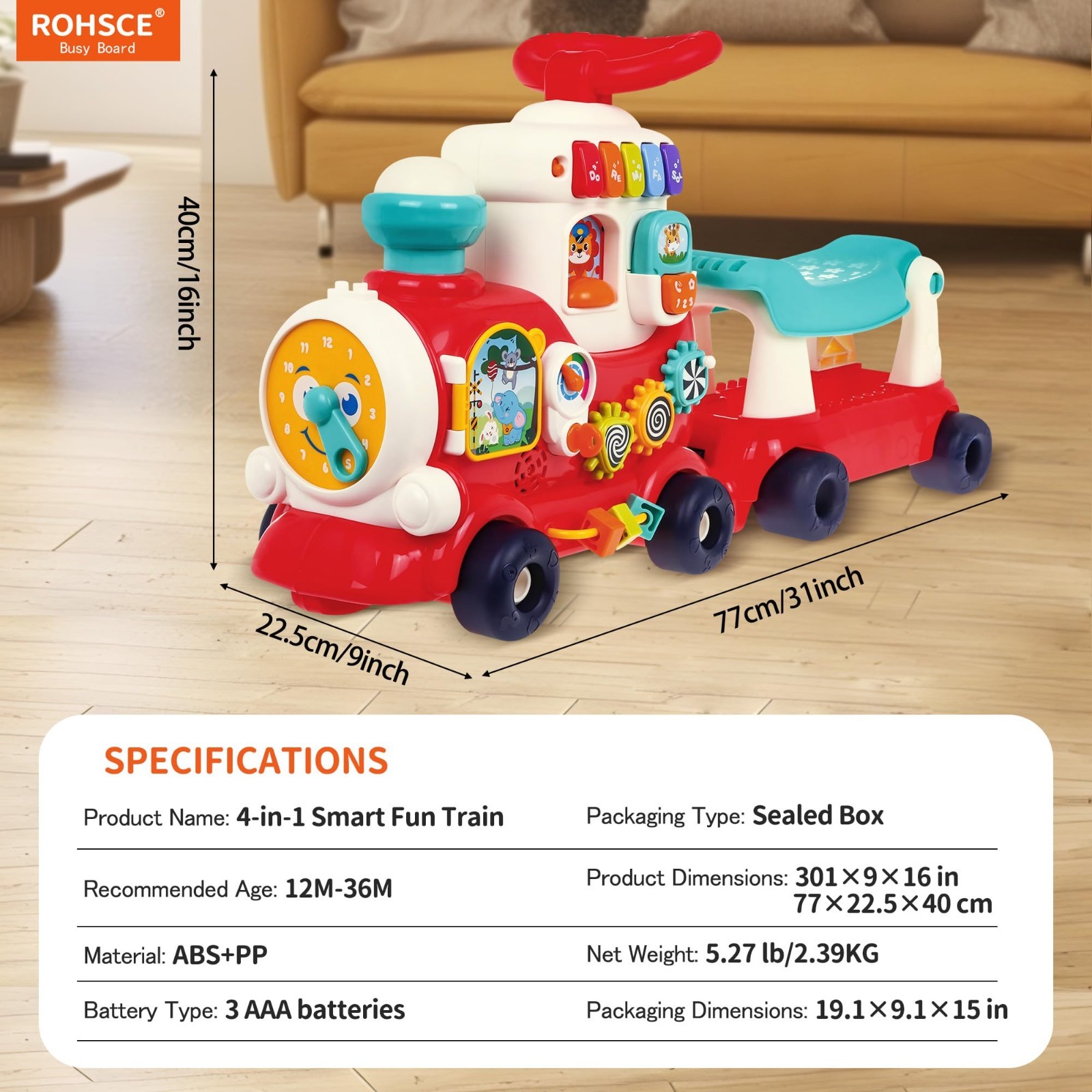 4-in-1 Ride-On Toy for Toddlers 1-3, Push Pull Sit & Stand Walker, Outdoor Indoo