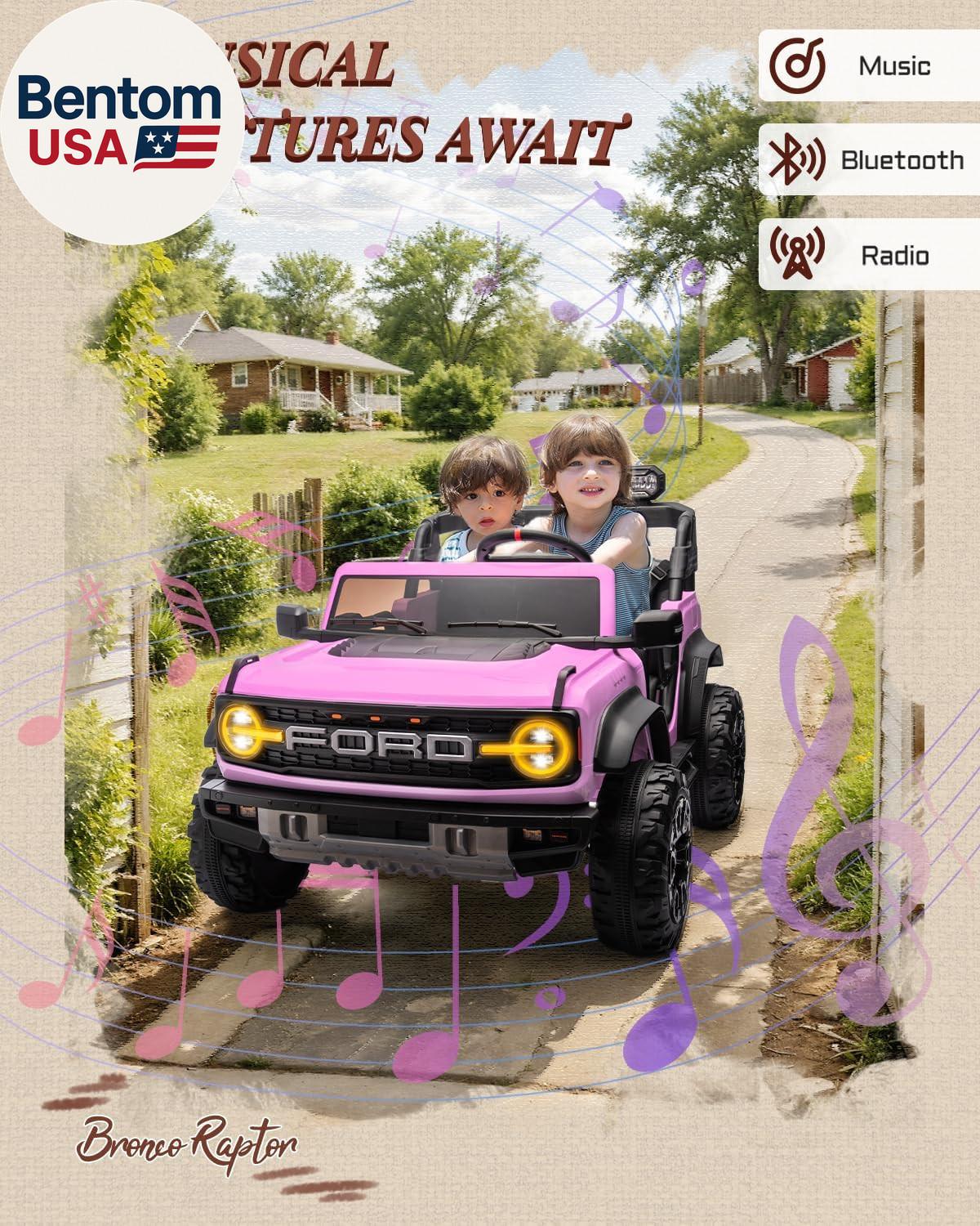 24V Ride on Toys for Big Kids, Licensed Ford Bronco Raptor 2 Seater Ride on Cars