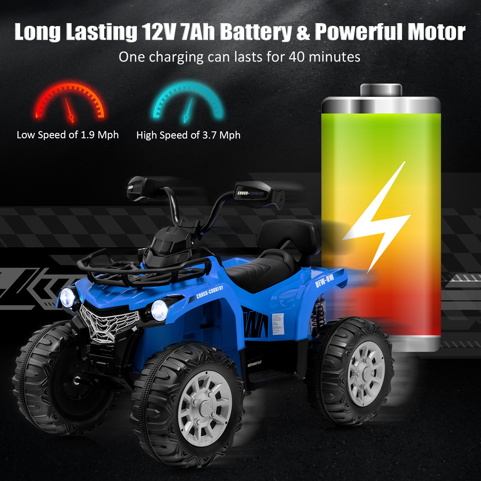 12V Kids Ride On ATV Electric 4-Wheeler Quad 2 Speeds w/ Mp3 & Headlights Blue