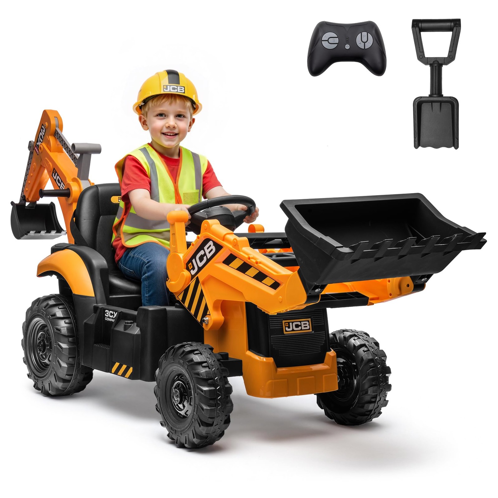 24V JCB Ride On Excavator for Kids, 3-in-1 Ride On Backhoe Digger with Front …