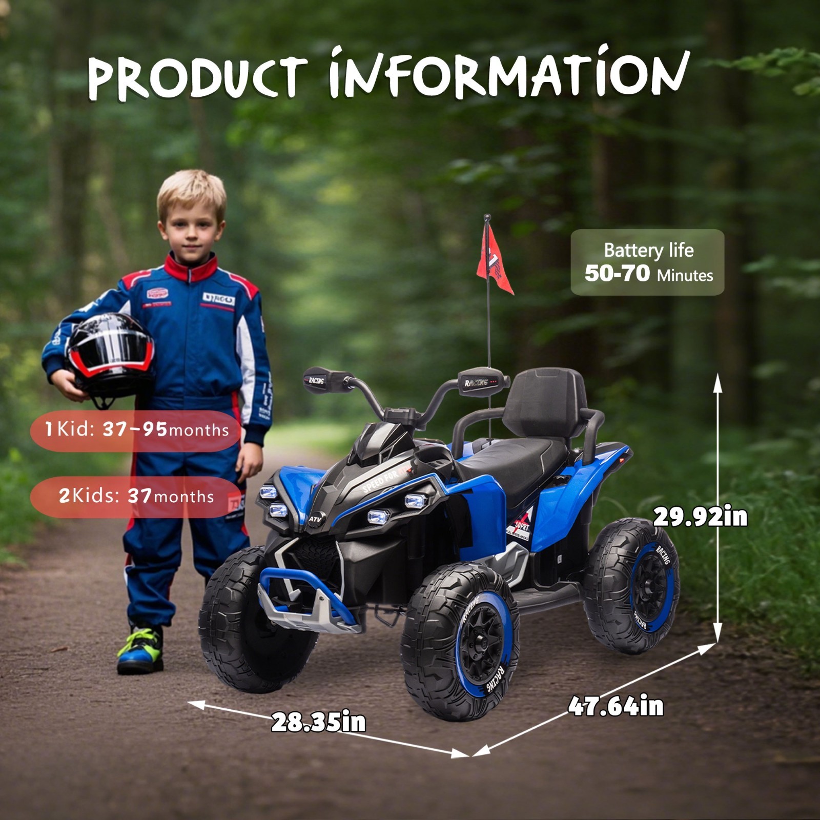24V Kids Electric ATV Ride On Car W/Remote,LED,Battery Power Wheels Toys,Blue