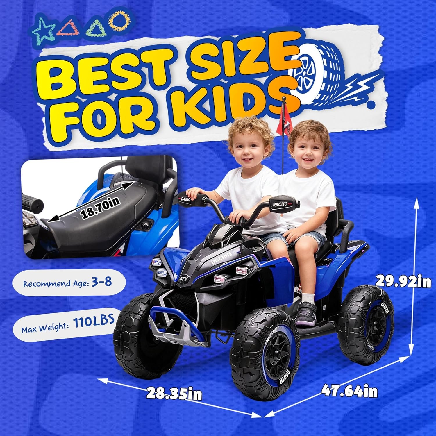 24V Ride on Car Electric Off-road ATV Battery Power Quad Car for Kids Age 3-12