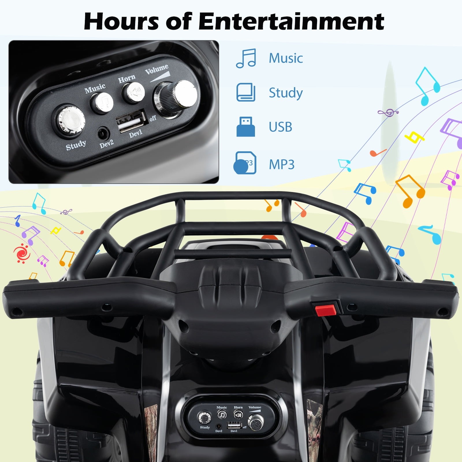6V Kids ATV Quad Electric Ride on Car Toy Toddler W/Led Light&Mp3 Black