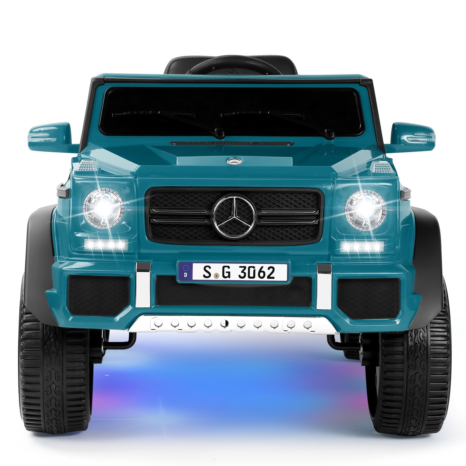 Mercedes-Benz 12V Electric Kids Blue Ride On Car with LED Lights, Music, RC