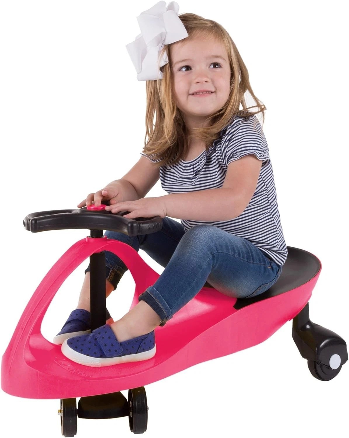 Safe Indoor/Outdoor Wiggle Car Ride On – Bright Hot Pink for Ages 3+