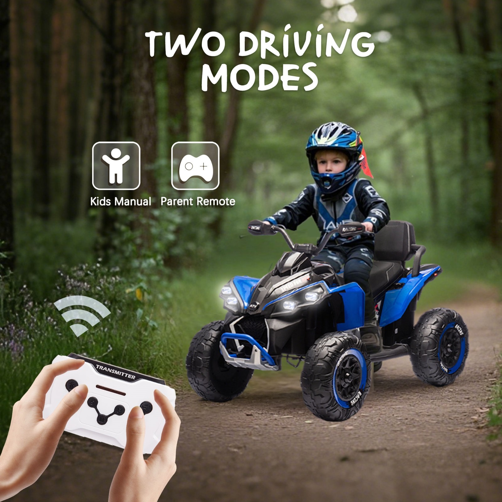 24V Kids Electric ATV Ride On Car W/Remote,LED,Battery Power Wheels Toys,Blue