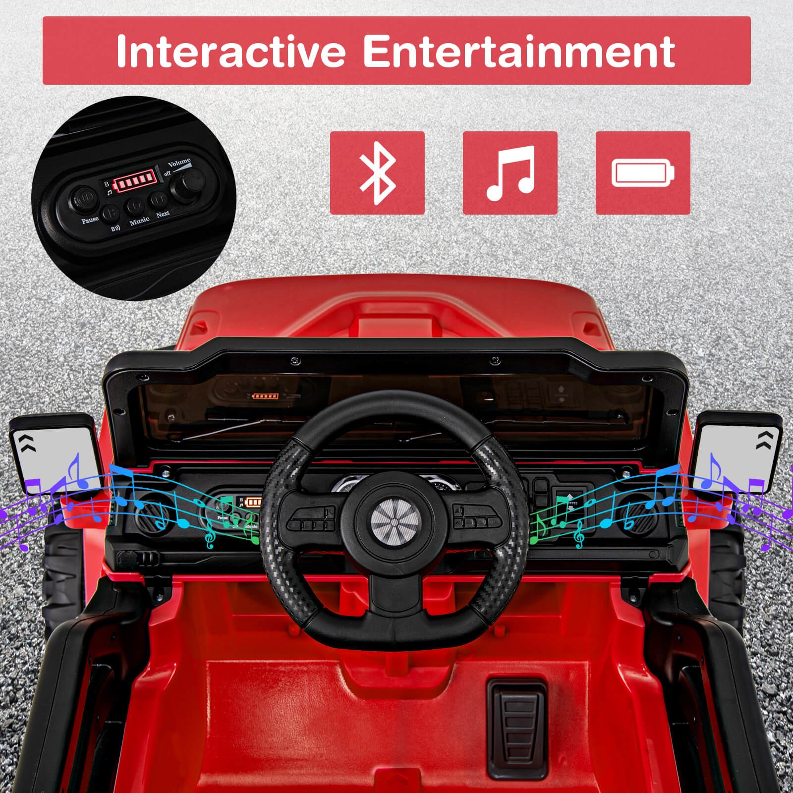 12V Kids Ride on Truck Car W/Remote Control, Threaded Wheels 3 Speeds LED Lights