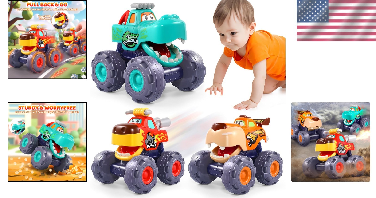 Car Toys for 1 Old Boy Gifts, Pull Back Monster Truck Toy Cars for Toddlers …