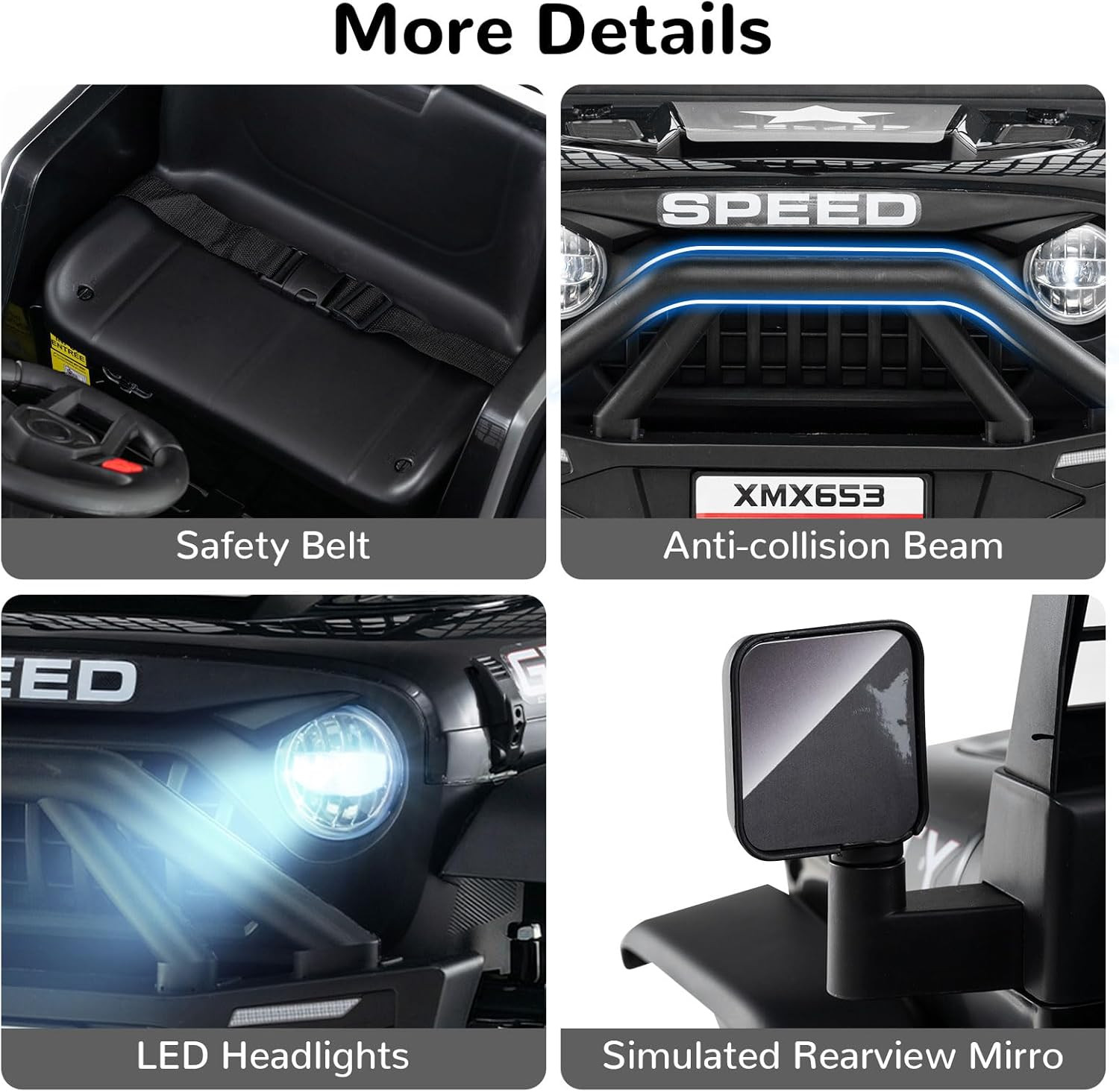 24V Ride on Car with Remote Control, Bluetooth, LED Lights, Horn, Spring Suspens