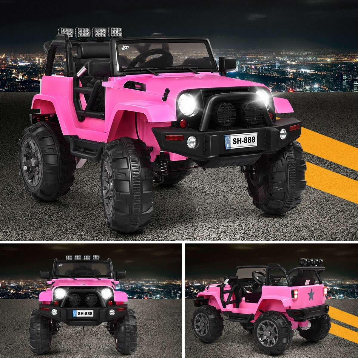 12V Kids Remote Control Riding Truck Car with LED Lights-Pink – Color: Pink
