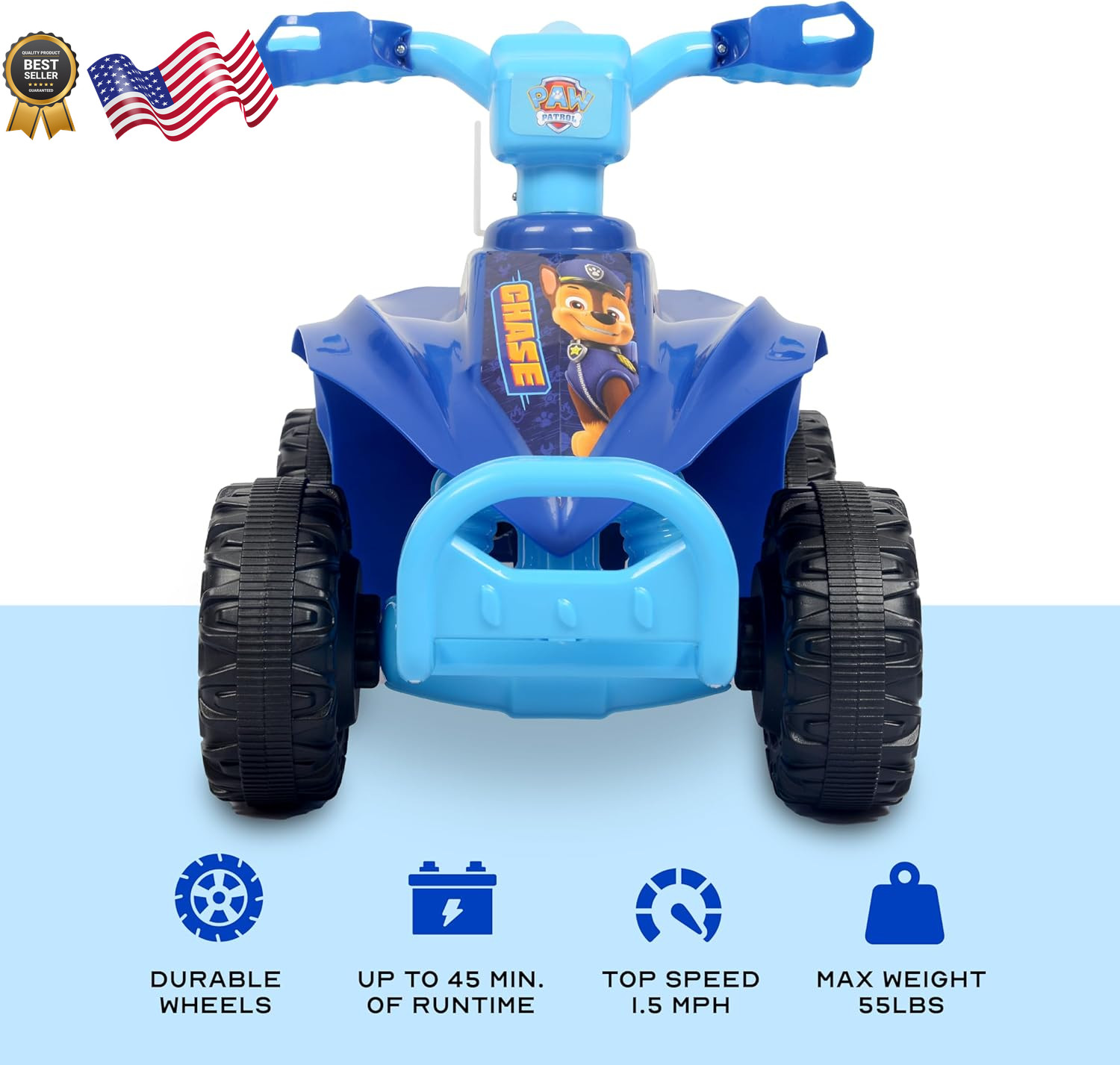 Paw Patrol Chase 6V Quad for Kids Powerful and Safe Ride-On Toy W Rechargeable