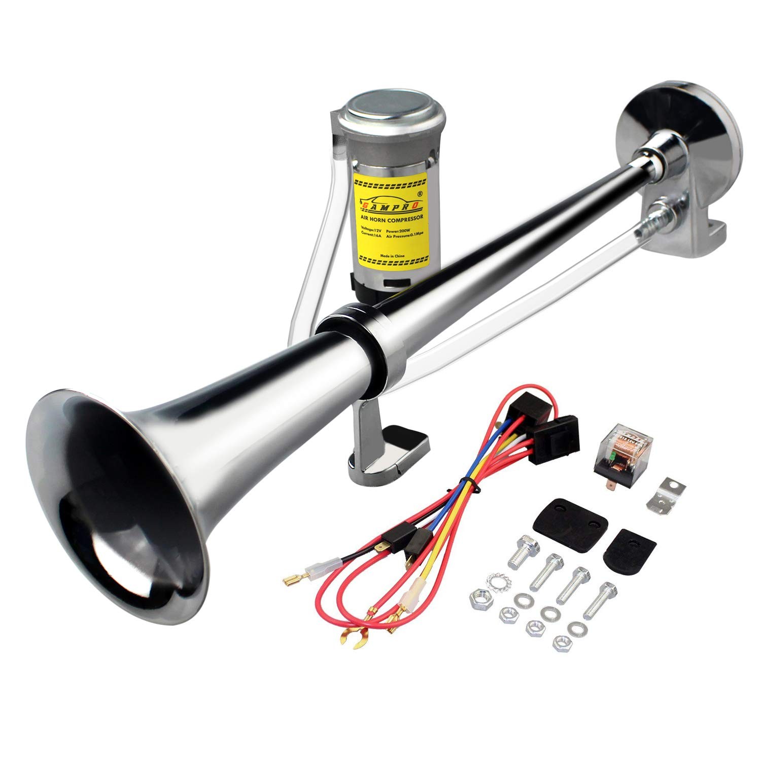 12V 150DB Car Air Horns, 18 Inches Chrome Zinc Single Trumpet Truck Air Horn …