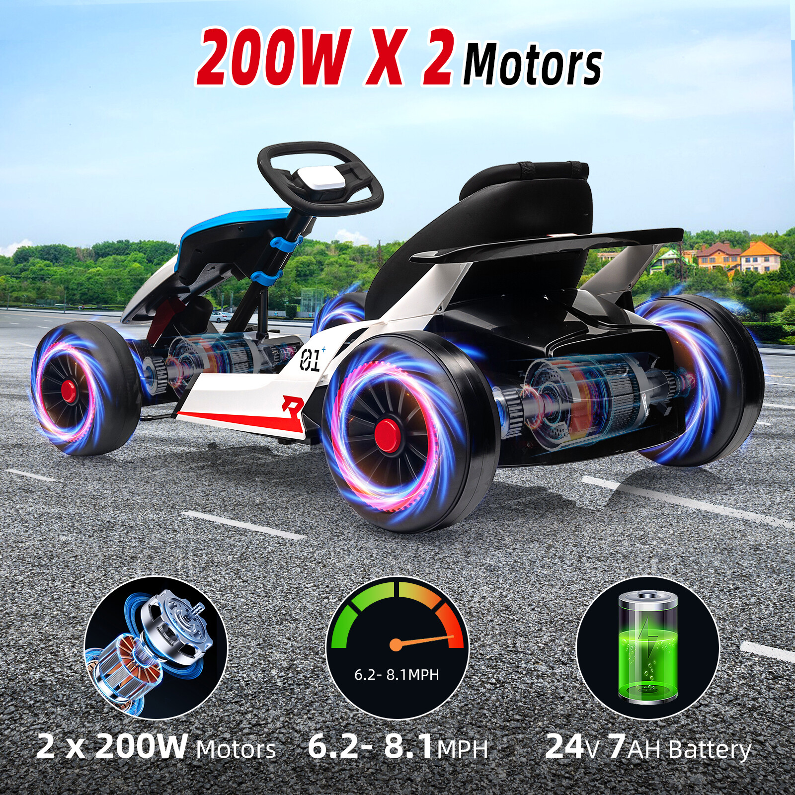 Kids Go Kart 24V, Electric Drift Kart With 2x150W Strong Motors for Boys Girls