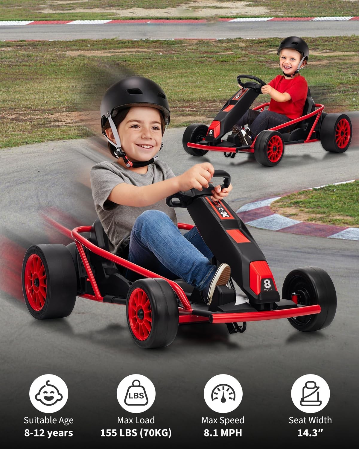 24V Go Kart for Kids High Speed Drifting Outdoor Ride On Toy for Teens W/ Music