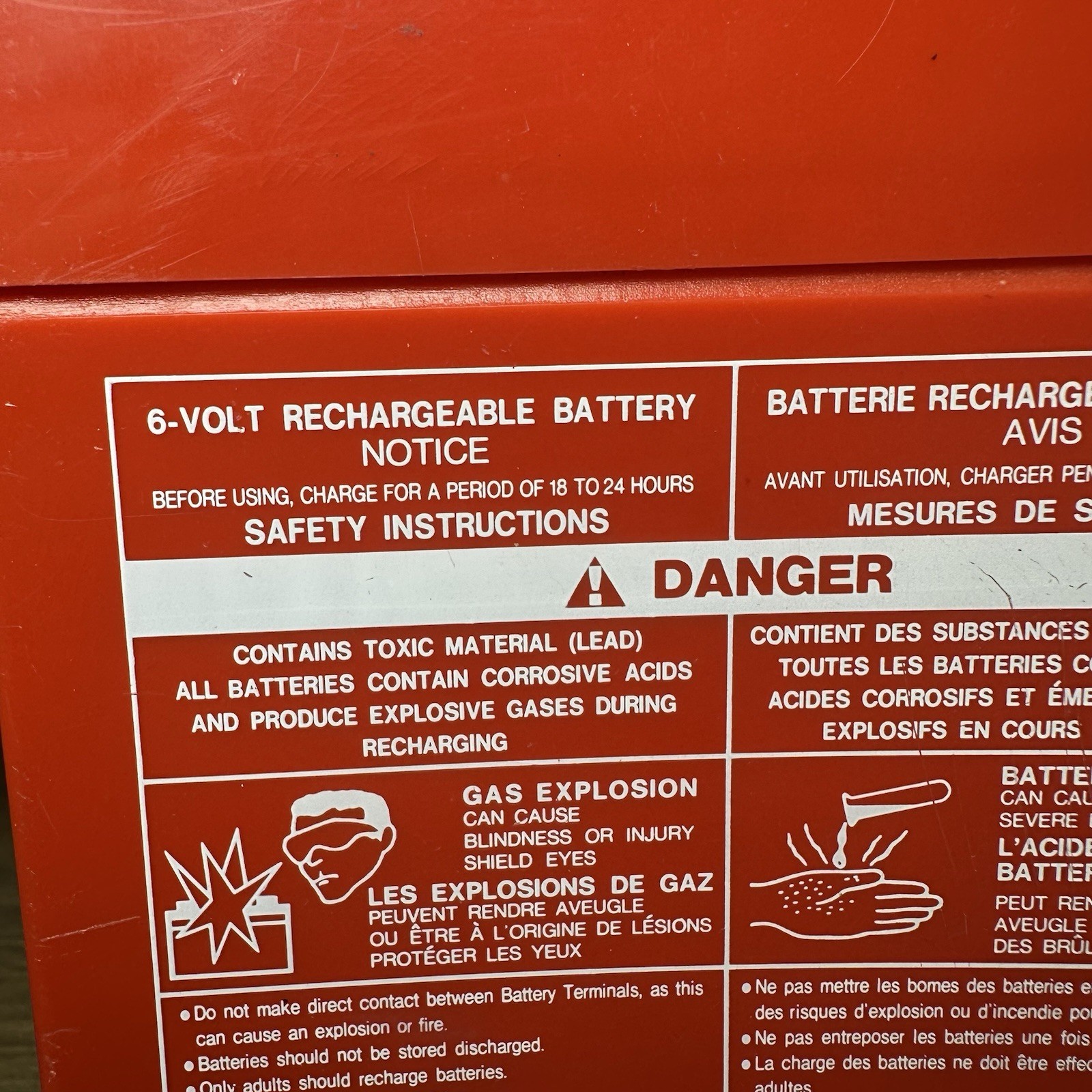Power Wheels 6 Volt Rechargeable Battery Type H Red