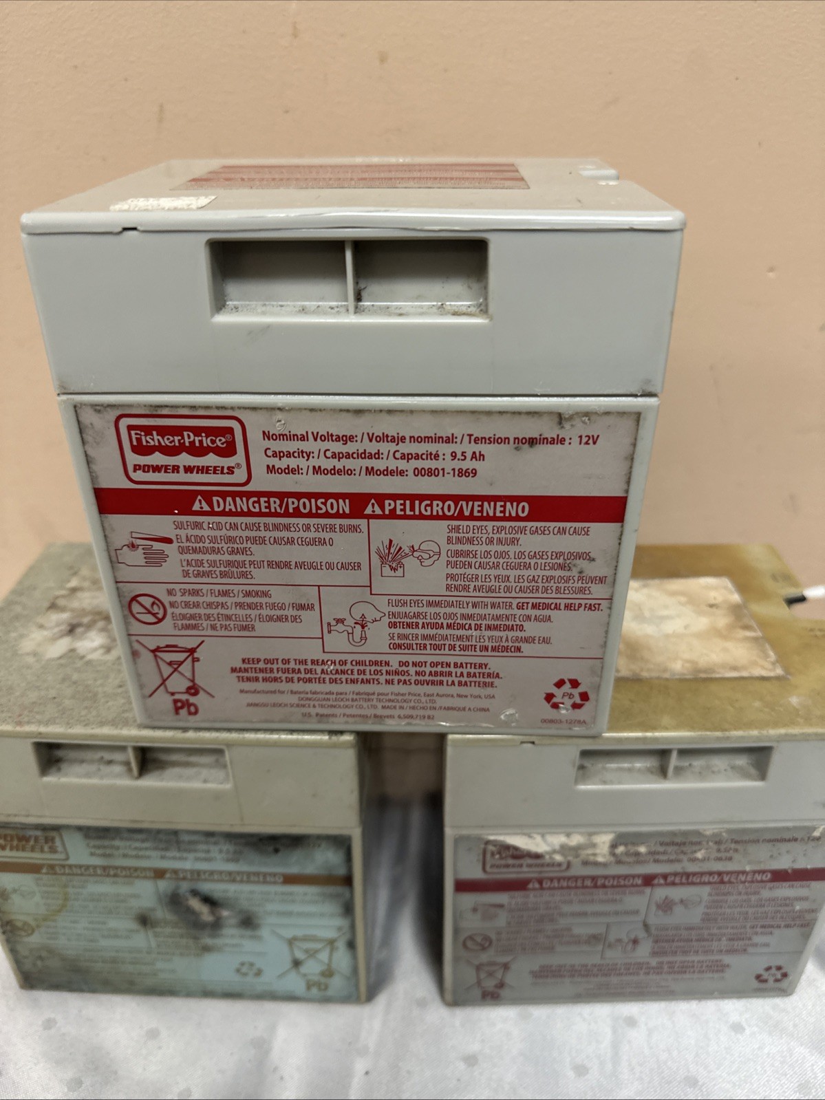 Lot of 3 Power Wheels 12 Volt Batteries 9.5 Ah Fisher Price Untested Sold As Is