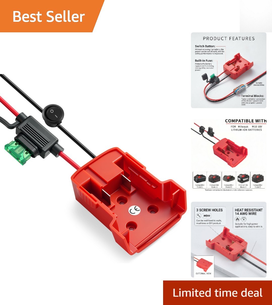 Milwaukee M18 Battery Adapter Conversion Kit with Switch & Fuse – 12AWG Wire