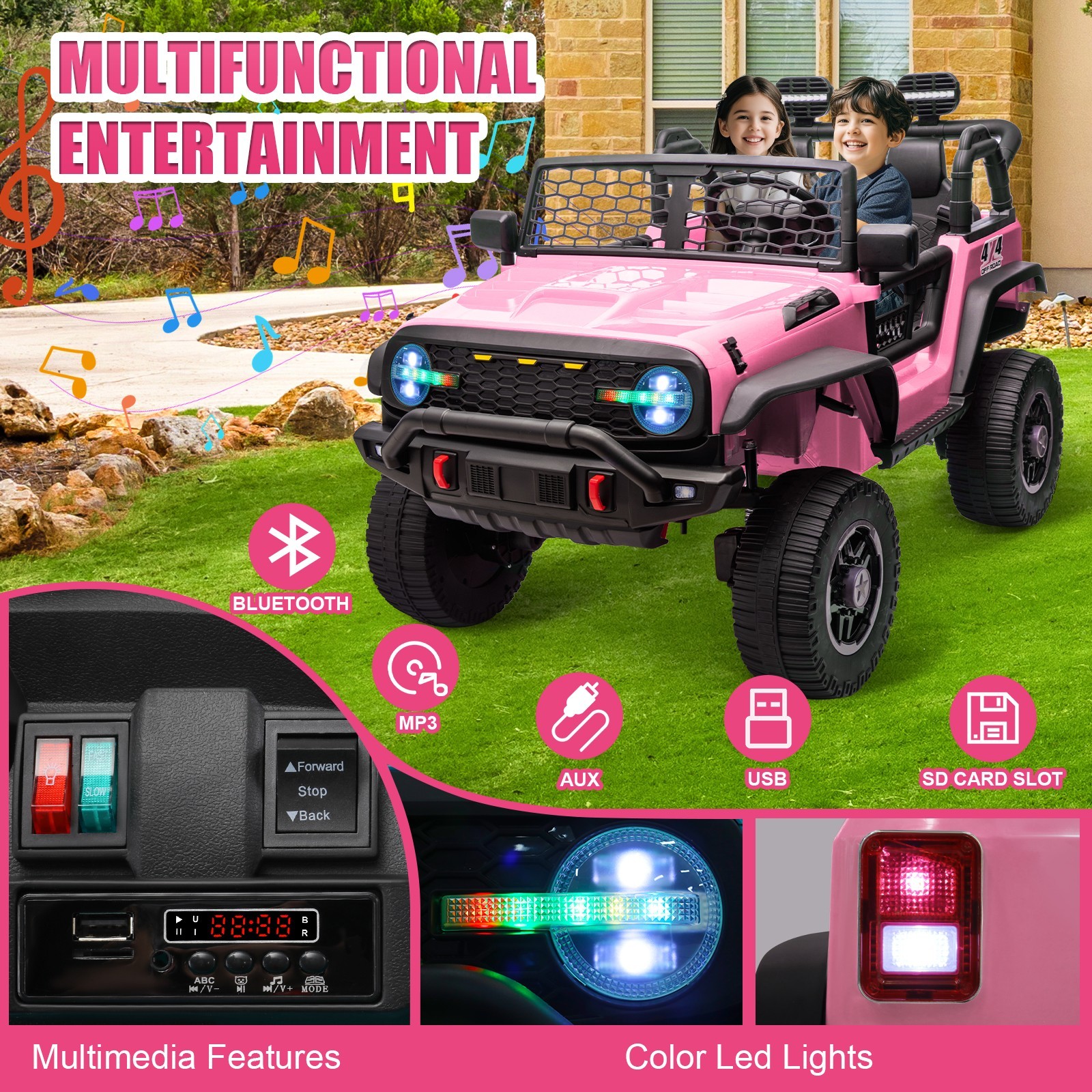 🎁Kids Ride on Cars w/ Remote Control, 4WD/2WD Switchable 3 Speeds Ride on Toys