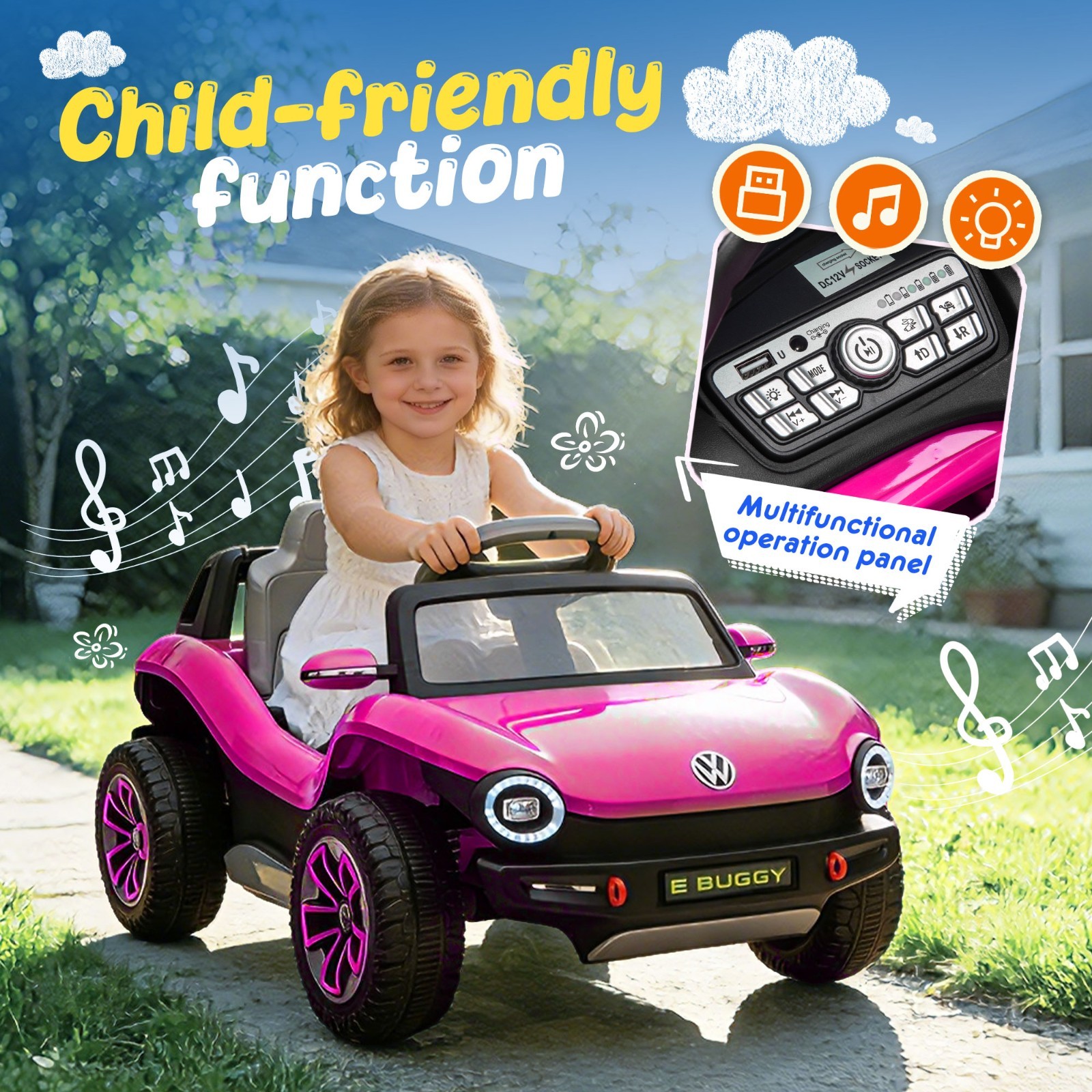 Licensed Volkswagen Beetle Ride on Car for Kids 12V Electric Toy W/ Remote, Pink