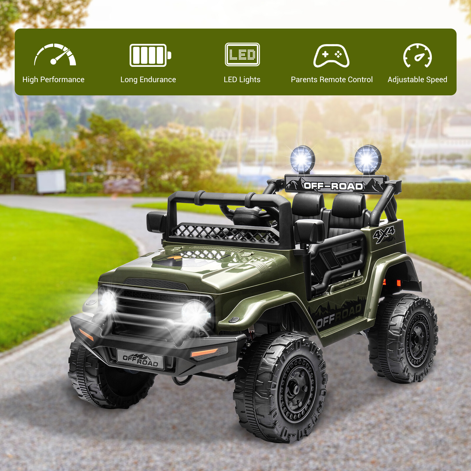 12V Electric Vehicle Jeep Car w/Remote Control Kids Ride On Truck Toys 2-Seater