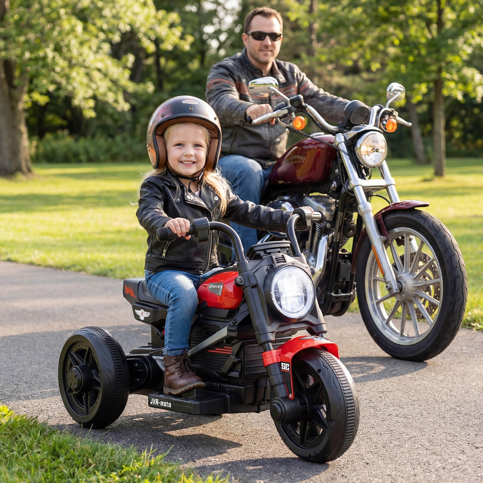6V Kids Motorcycle w/Song,Story,LED Headlights,Accelerator Pedal & 3 Wheels,Red