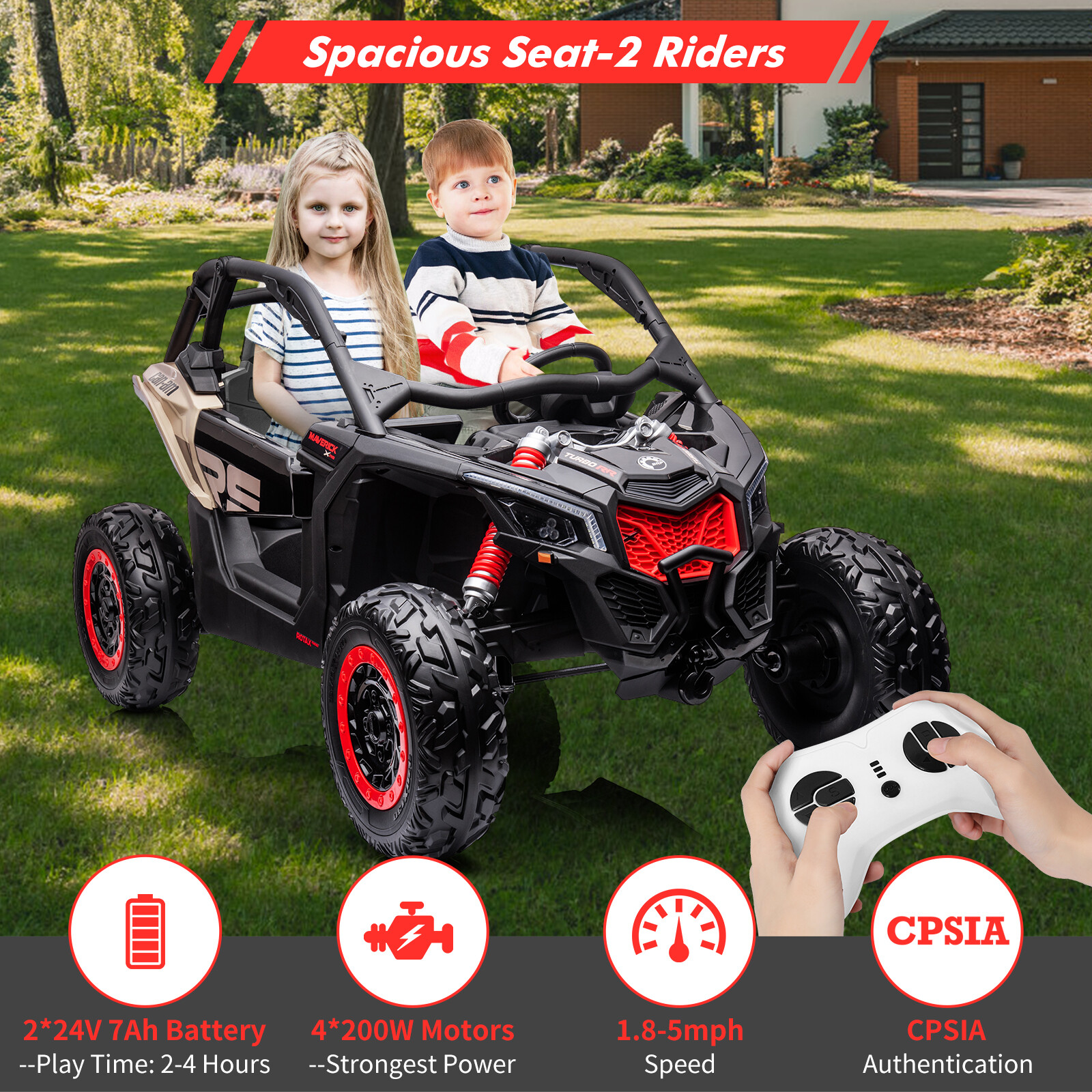 2 Seater Ride On UTV Car, Electric Off-Road Car, 4WD Kids Truck W/Remote Control