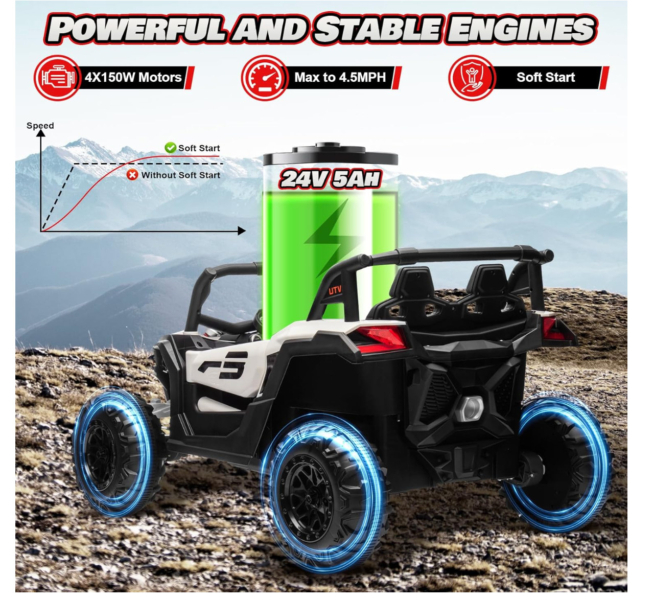 24V Ride On Car for Kids w/Remote Control, JOYRACER Battery Powered Off-Road UTV