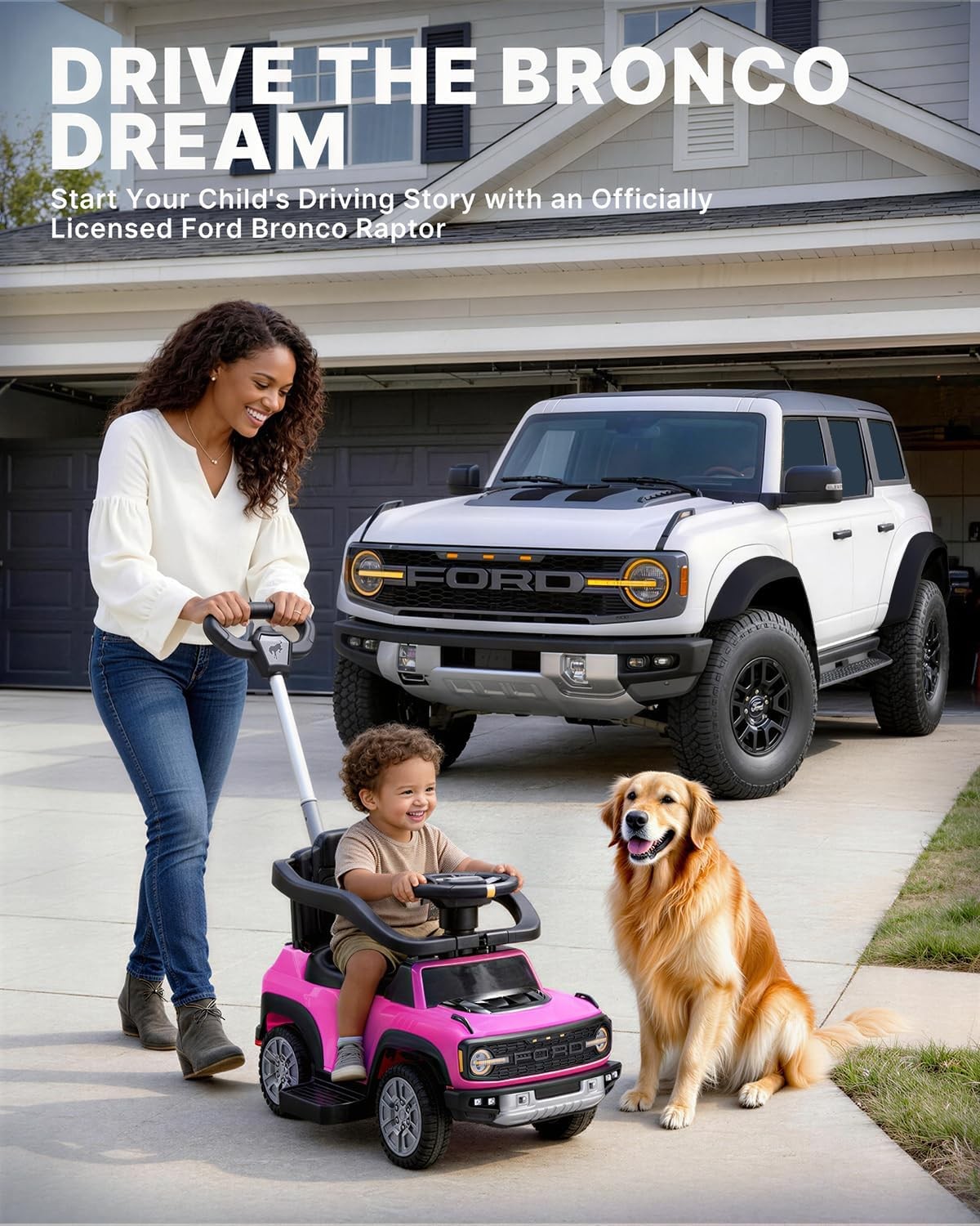 Licensed Ford Bronco Raptor 3-In-1 Toddler Push Car, Baby Push Car for Toddlers
