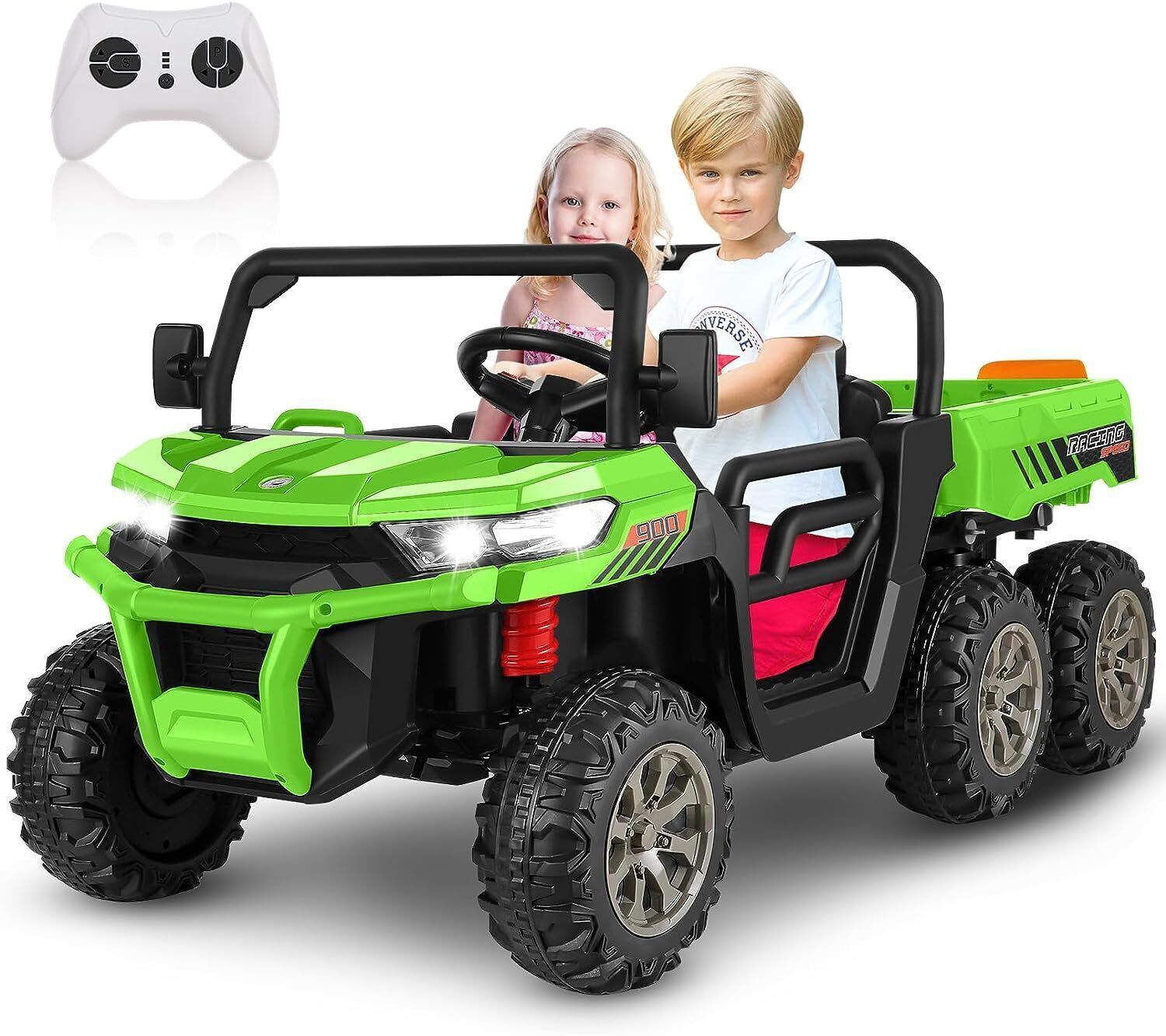 24V Kids Electric Car 4WD 2 Seater Ride On Truck with Electric Dump Bed 6 Wheels