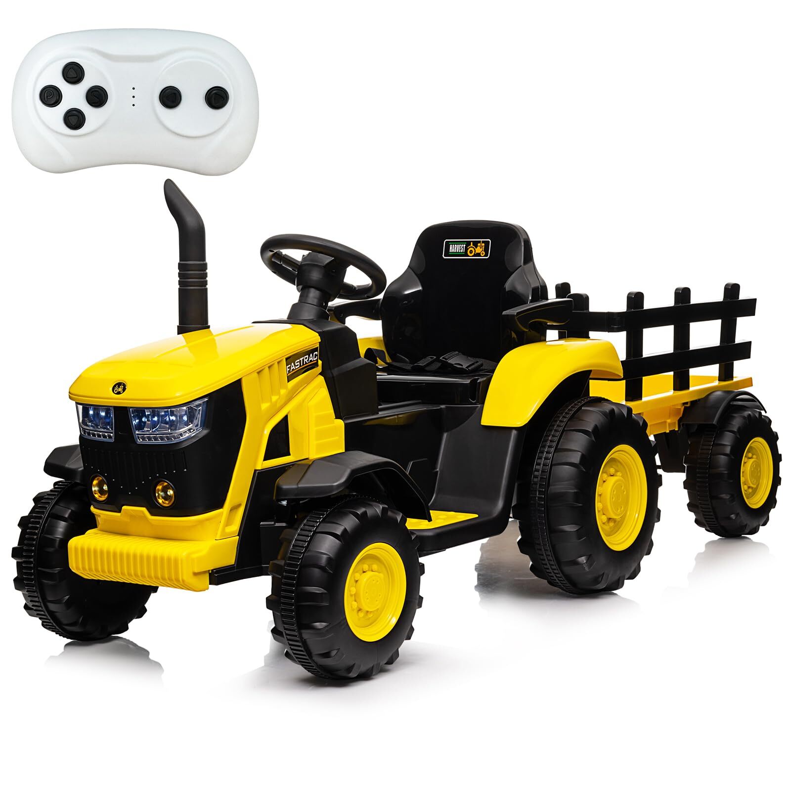 Electric Kids Ride-On Tractor with Trailer Dual Motors Led Lights Music Mode