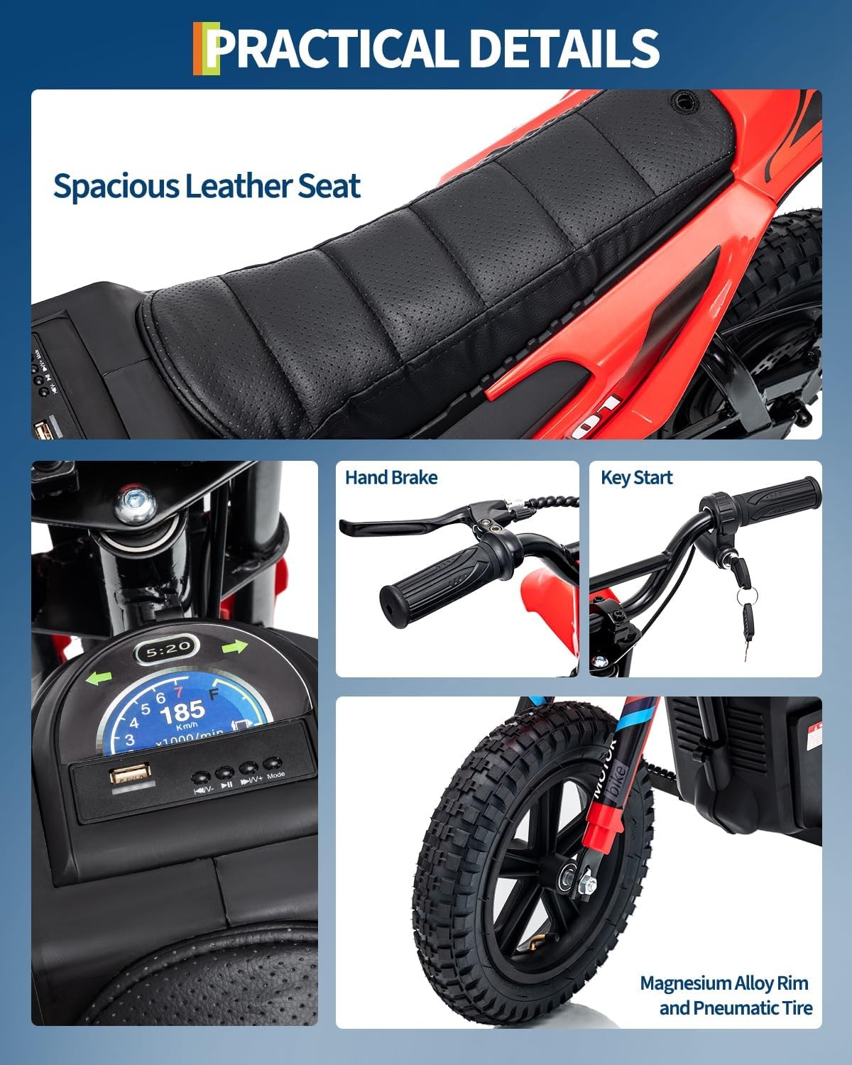 24V 350W Kids Electric Dirt Bike, 13.67 MPH, 12-Mile Range with Rear Suspension