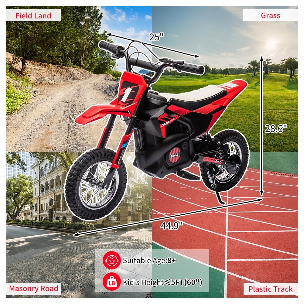 Ride On Motorcycle for Kids ,13.6MPH 24V Electric Dirt Bike Off-Road Motocross