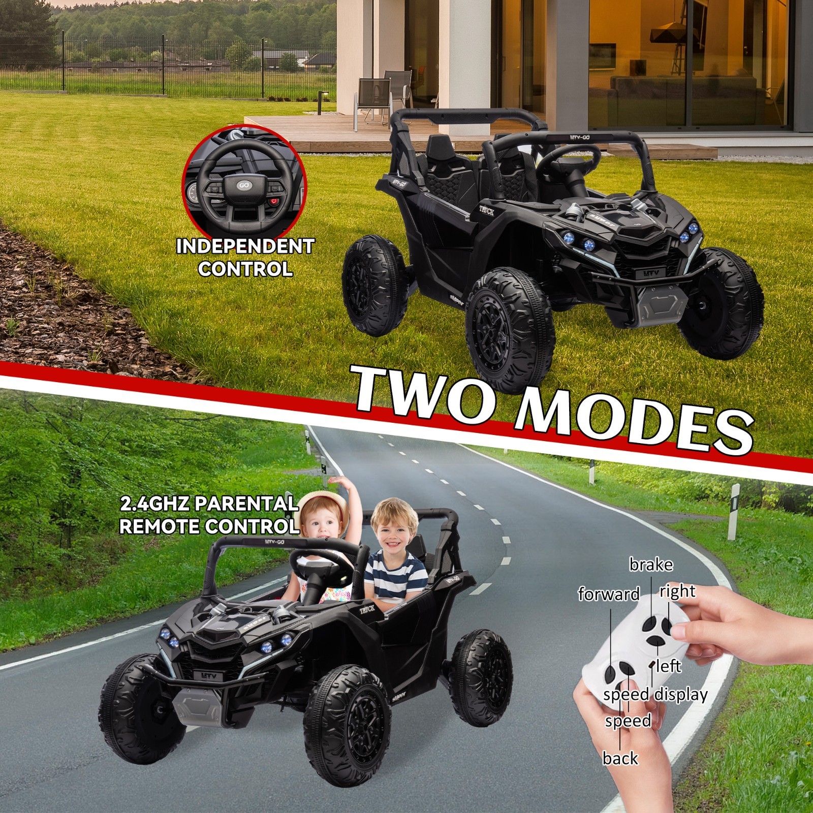 24V Ride on Electric Car for Big Kids 2 Seater UTV Off-Road Toys w/Remote, Black