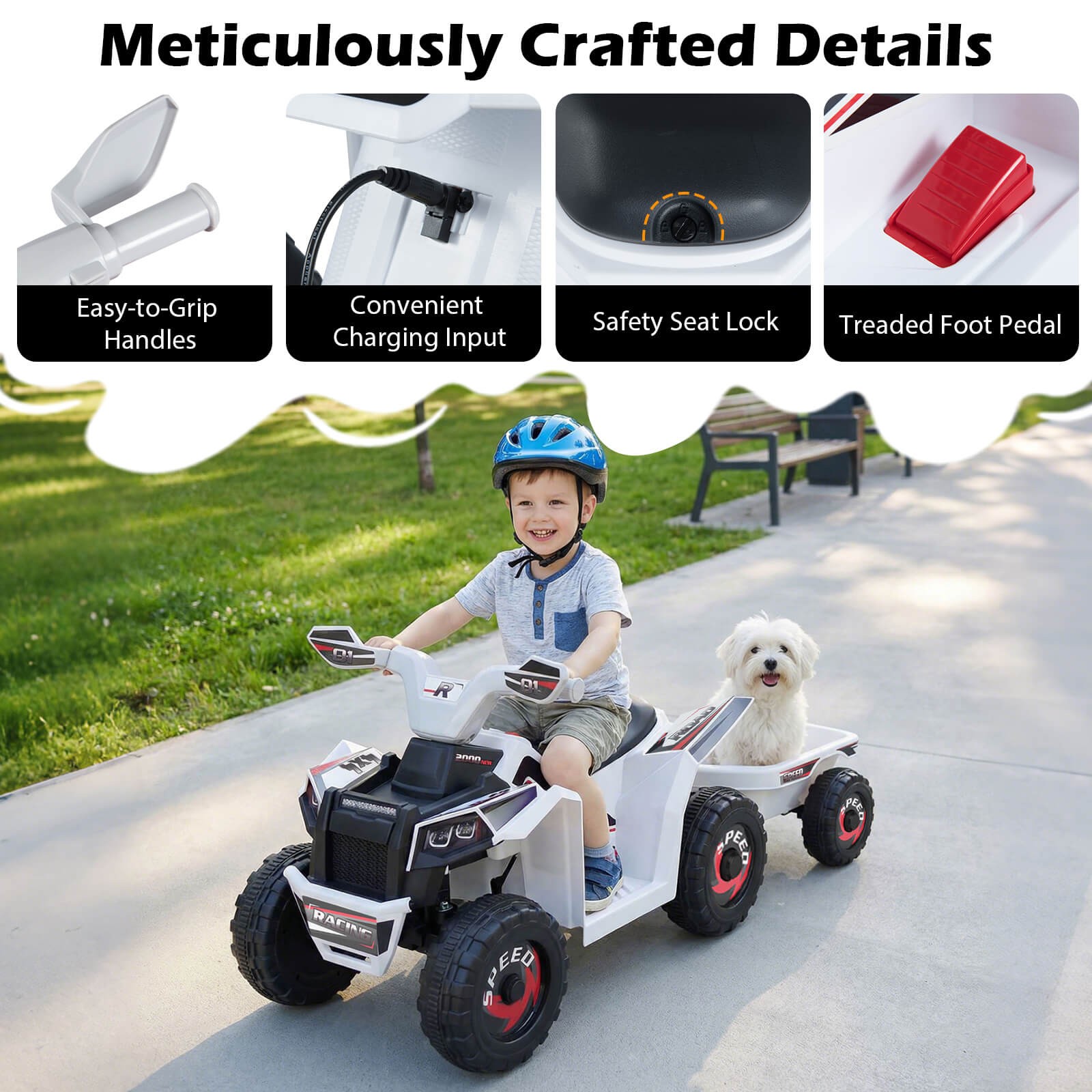 Kids Electric ATV Car, 6V Battery-Powered Ride on Toy w/Removable Back Trailer