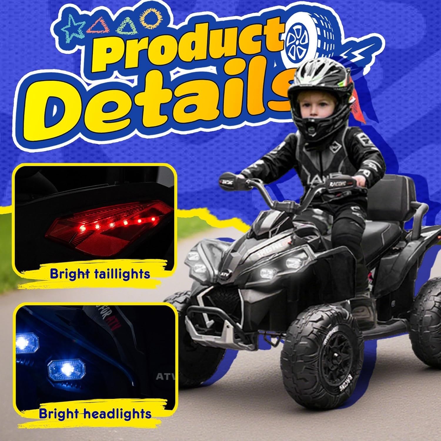 24V Ride on Car Electric Off-road ATV Battery Power Quad Car for Kids Age 3-12