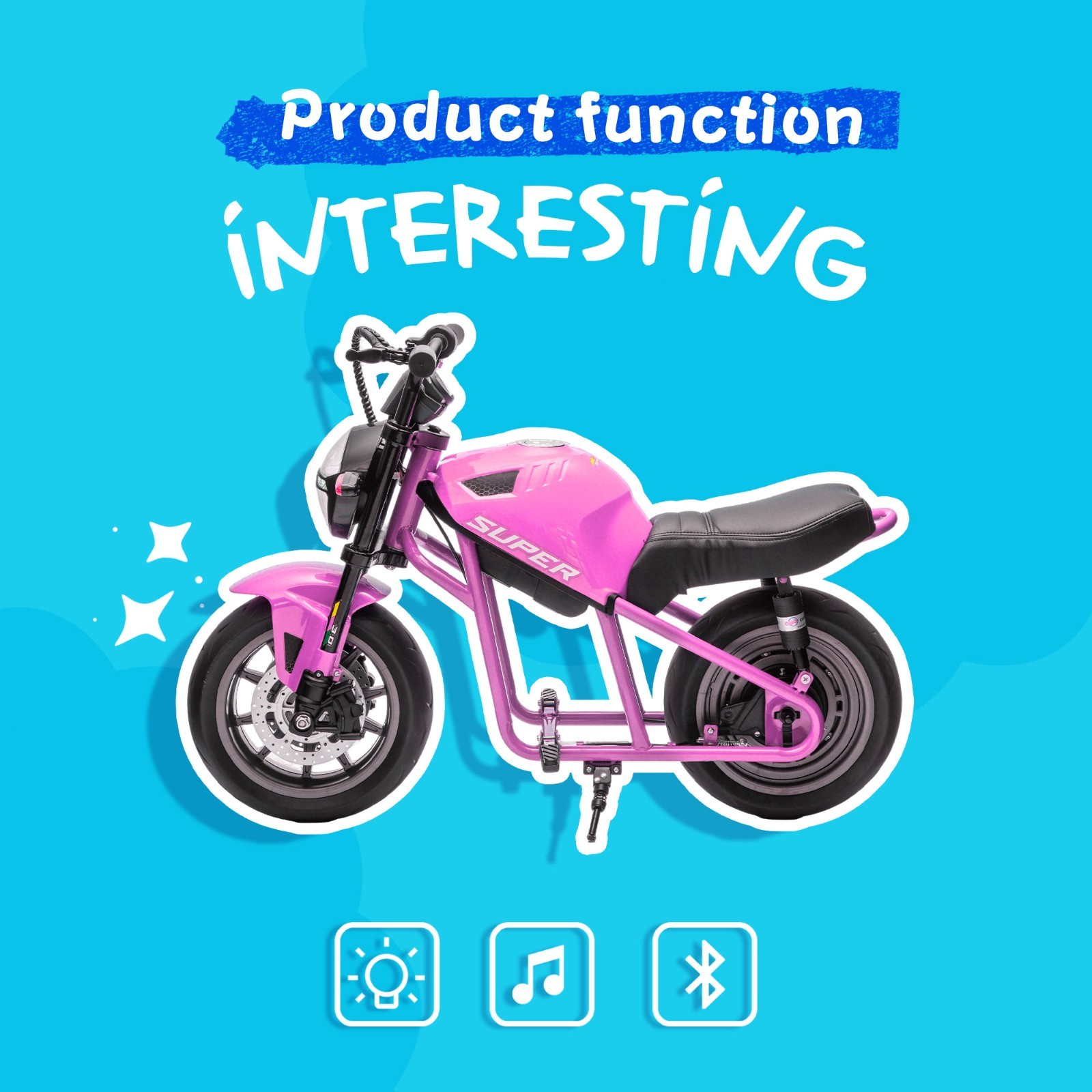 24V Kids Electric Motorcycle w/14in EVA Wheels, 300W Motor for Kids 6+,Pink