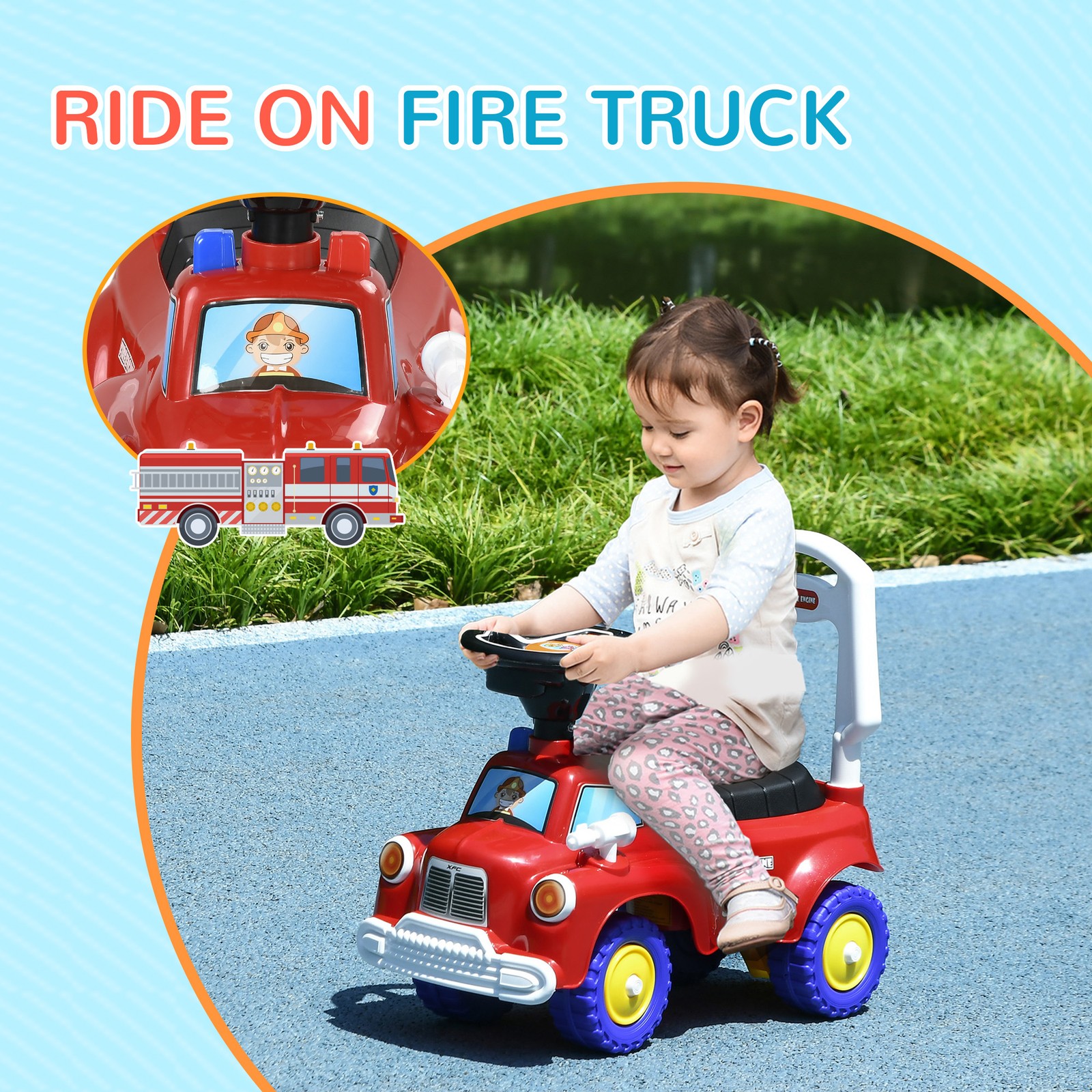 Toddler Ride On Fire Truck with Music, Horn, Under Seat Storage, Red
