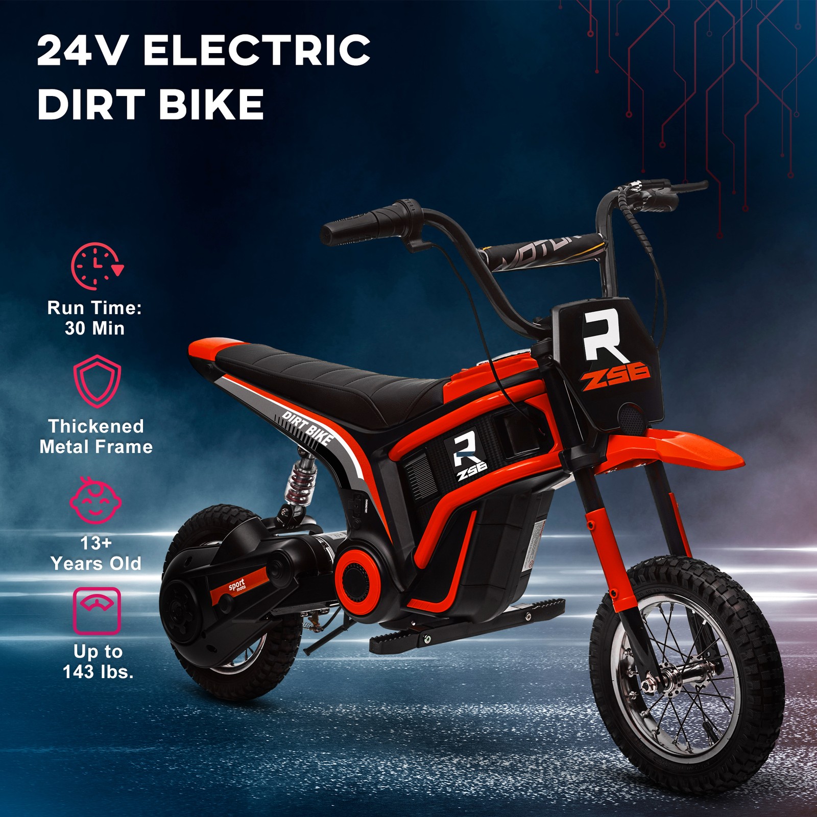 24V 350W 15 MPH Electric Dirt Bike Motorcycle w/ Twist Grip, Red