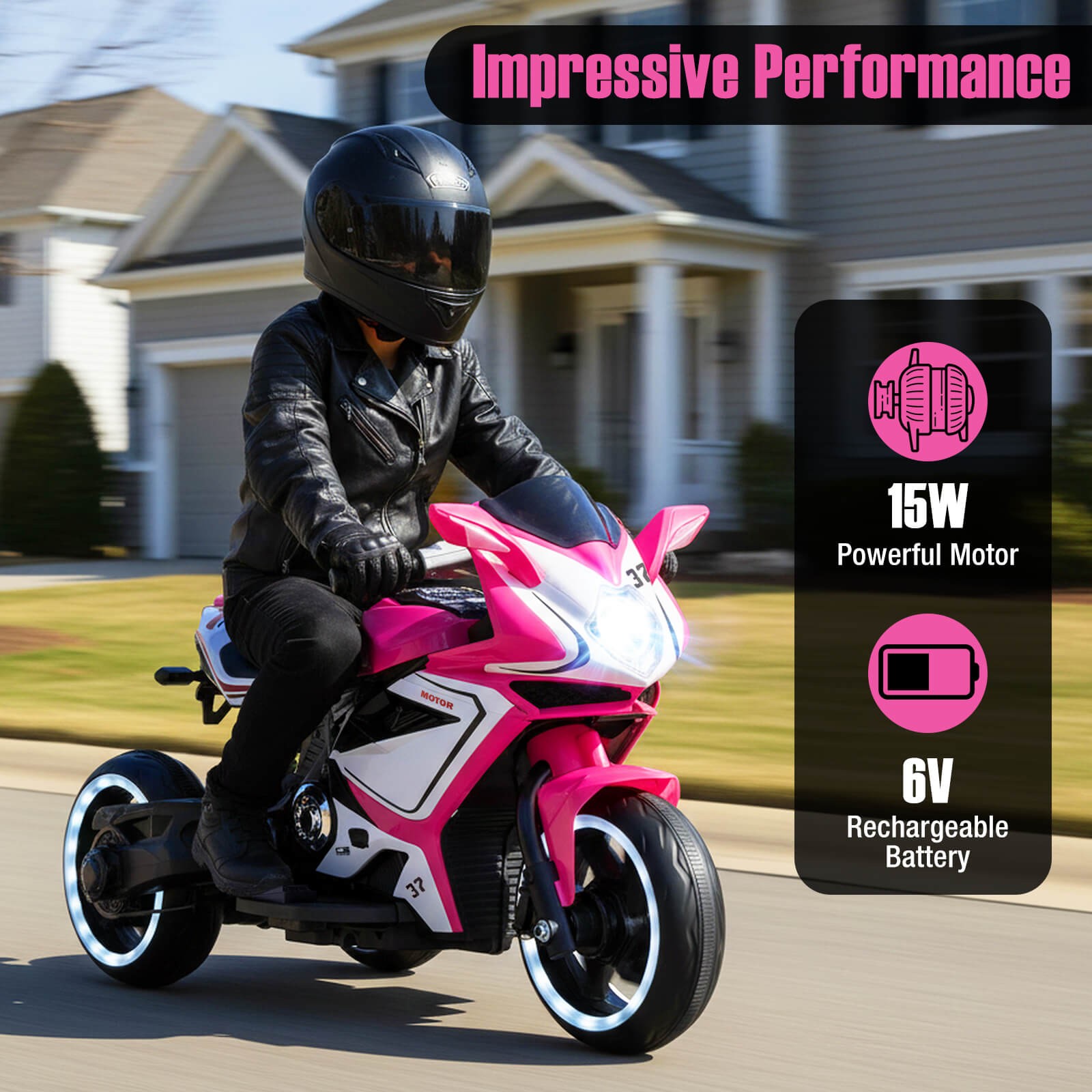Kids Ride on Motorcycle 6V Battery Powered Mini Electric Motorbike w/ LED Lights