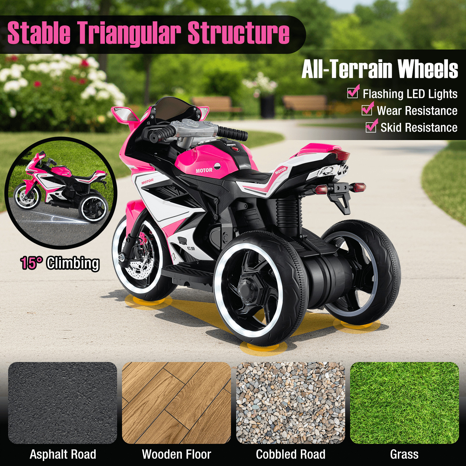 Kids Ride on Motorcycle 6V Battery Powered Mini Electric Motorbike w/ LED Lights